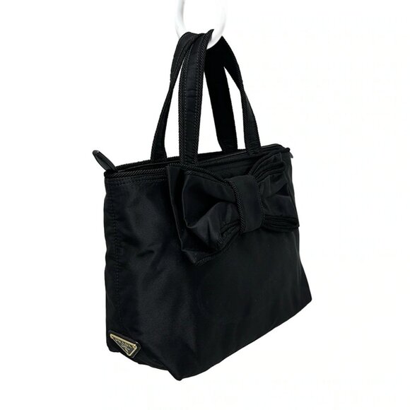 Auth PRADA Logo Jacquard - Black Nylon Handbag - Picture 4 of 9